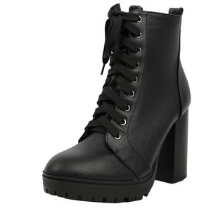 Restock Black Faux Leather Combat Lug Platform